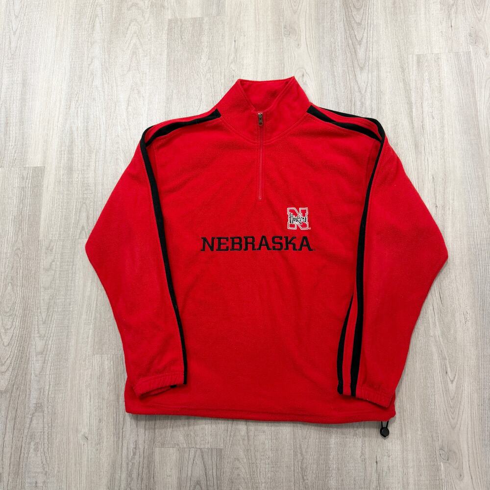 Vintage Nebraska Cornhuskers 1/4 Zip Fleece Pullover Men's Large Red Y2k NCAA